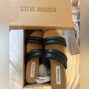NWT Steve Madden Wizen Sandal Women’s Black Strap Slides Size 9 Leather